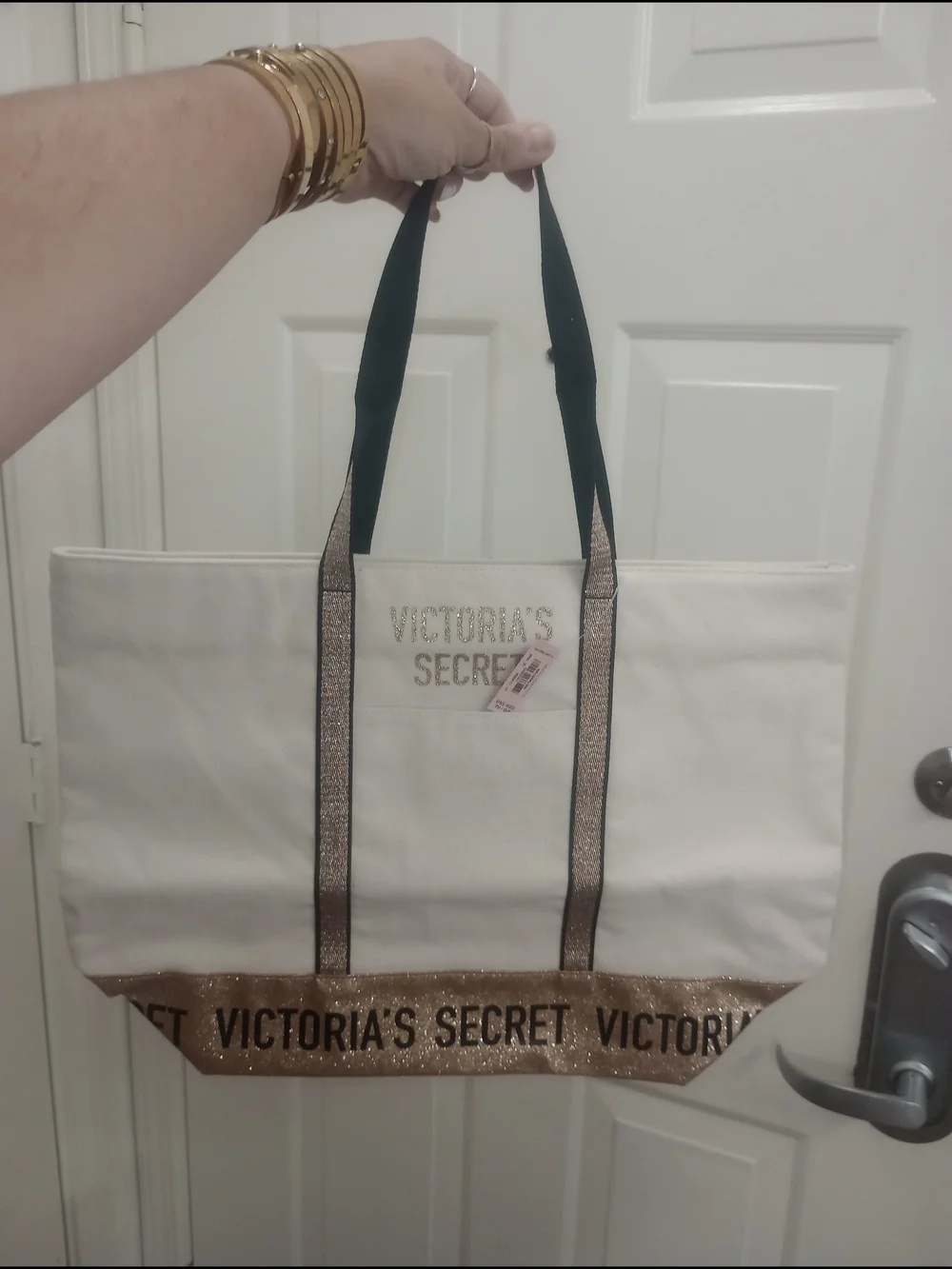 Victoria's Secret Cream & Gold Canvas Tote